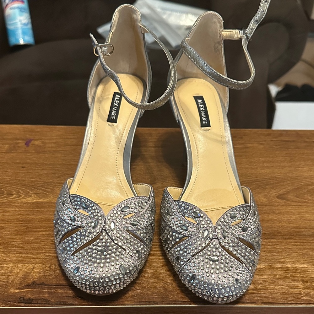 Alex Marie Sparkling Silver Ankle Strap Heels